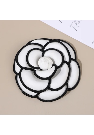 Lüks Siyah Beyaz Kumaş Kamelya Çiçek Broşu Kadın Büyük Gül New Red 7cm Kırmızı Çok Renkli