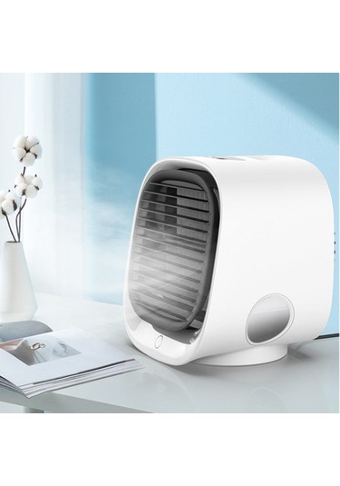 Usb Mini Hava Soğutucu Soğuk Fan Klima Fanı Gece Işığı Nemlendirme Masaüstü Hava Soğutucu 6434 Beyaz
