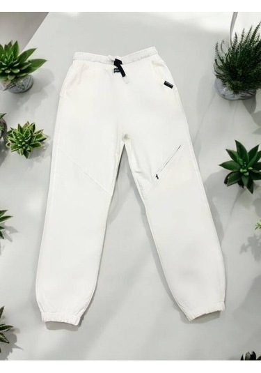 Erkek Çocuk Pamuklu Beli Lastikli Eşofman Alt-15127 Ekru