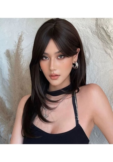 Caş Dekorasyon Siyah Renk Kahküllü Katlı Kesimli Peruk Siyah