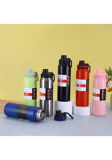 304 Paslanmaz Çelik Yalıtımlı Su Bardağı El Büyük Kapasiteli Açık Hava Sporları Su Isıtıcısı Vakumlu Su Şişesi, Kapasite: 1000ml Gümüş Gri