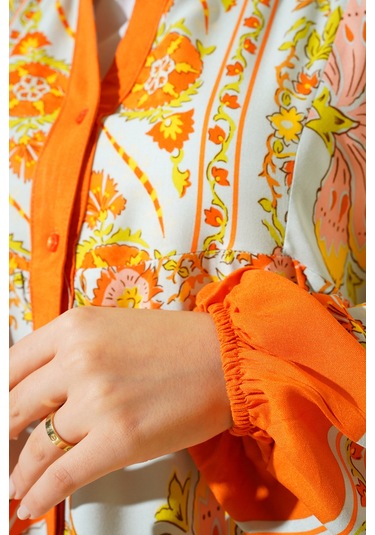 Bigdart 2423 Otantik Desenli Elbise - Y.Turuncu