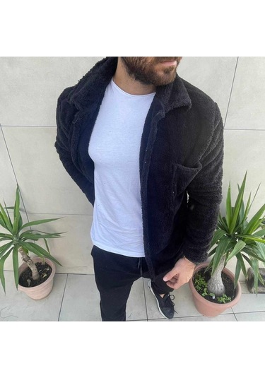 Mancy Erkek Oversıze Siyah Peluş Ceket Siyah