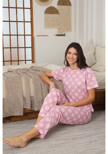 Kadın Yazlık Kısa Kol Penye Süprem Kumaş Pijama Takımı Koyu Pembe