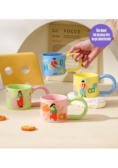 Kız Ve Erkek Modelli Büyük Saplı Seramik Kupa 2001 Pembe