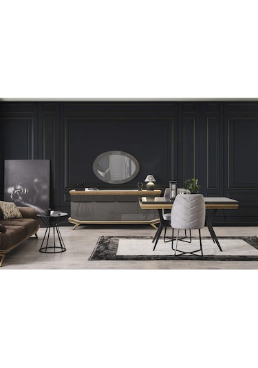 Grand Yemek Odası Takımı Yemek Masası + 4 Adet Sandalye Gri