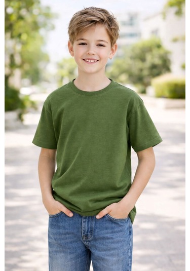 Zuzunga Unisex Basic Kısa Kollu Çocuk T-shirt Haki