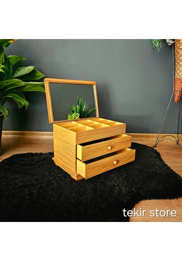 Aynalı İki Çekmeceli Dekoratif Takı Saat Kutusu Organizer