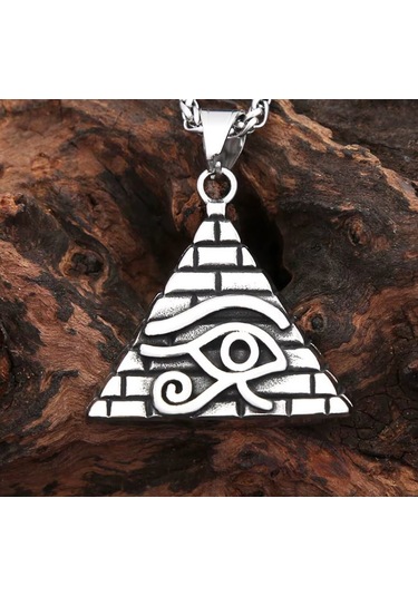 Paslanmaz Çelik 3 Boyut Mısır Piramit Horus Göz Kolye