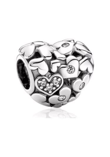 Fubena Parıltılı Çok Kalpli Kalp Charm Gümüş