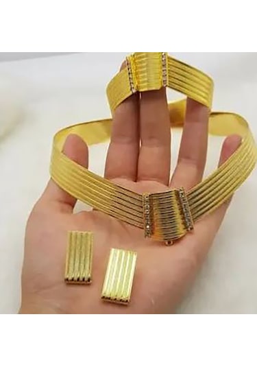 Kadın Altın Kaplama Trabzon Hasır Örgü Takı Seti N11.5793 Altın