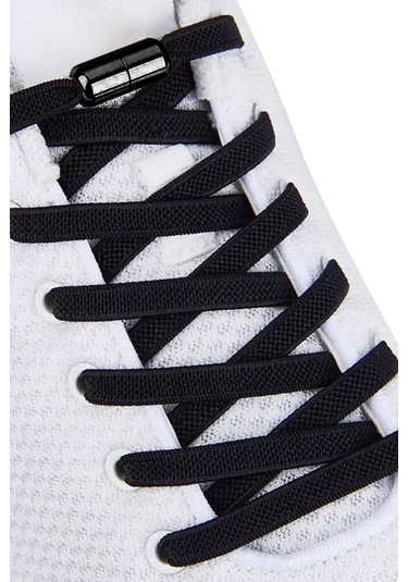 Ayarlanabilir 1 Çift Siyah Vidalı Kapsül Uçlu 6 Mm Lastik Pratik Bağcık Siyah