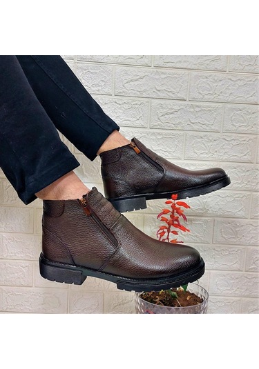 M.p 4204 Kahve Hakiki Deri Bağacaksız Fuspetli Sıcak Astar Erkek Bot 001