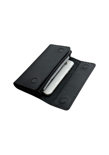 Siyah %100 Hakiki Deri Dikiş Detaylı Gizli Mıknatıslı Kapaklı Özel Tasarım Kadın Cüzdan Portföy Siyah