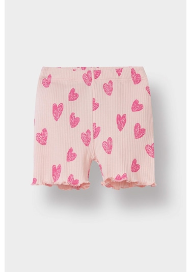 DeFacto Kız Bebek 2'li Takım Desenli Fitilli Kaşkorse Kısa Kollu Tişört Şort E0724A525SMPN127