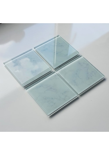 Decorita Cam Bardak Altlığı Klasik Mermer Desenli 4'lü Takım 10 x 10 CM Çok Renkli