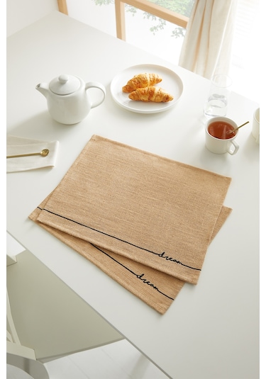2 Adet Jüt Dream Baskılı Sofra Sunum Tabak Altlığı Supla Amerikan Servisi 45 x 35 CM Bej