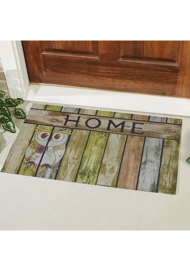 Baykuş Desenli Home Yazılı Kauçuk İç ve Dış Kapı Önü Paspası 45x70