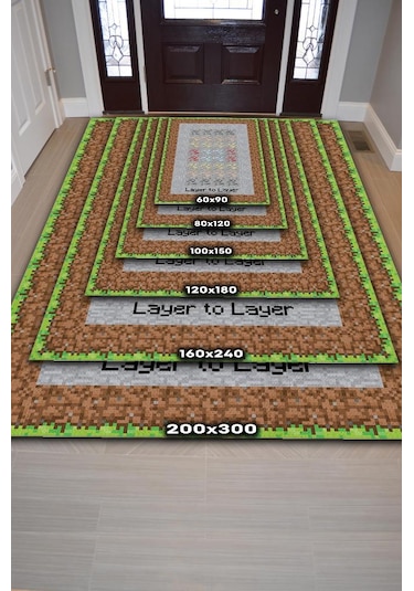 Homshtag Layers Çok Renkli Oyuncu Halısı Gri Renk Gamer Temalı Halı Minecraft Sever Hediyelik Halı Çok Renkli