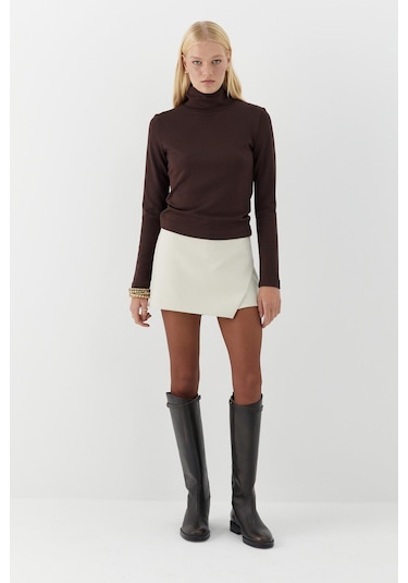 Balıkçı Yaka Uzun Kollu Body Kahverengi Kahverengi