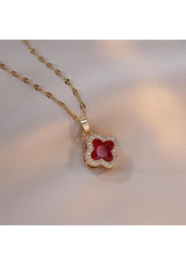 Beyaz Dört Yapraklı Yonca Kolye Hafif Lüks Köprücük Kemiği Zinciri İns Set Elmas Titanyum Çelik Kolye Anneler Günü / Sevgililer Günü Yonca Kolye Beyaz