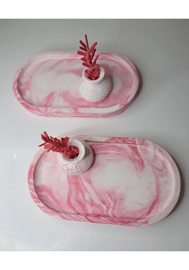 2 Adet Pembe Beyaz Dekoratif Sunum Tabağı Minik Vazo Ve Süs 18 Cm