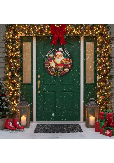 Noel Baba Kapı Ve Duvar Süsü Sıcak Çikolata 30x30