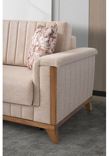 Esra Ahşap Ayaklı Mekanizmalı Pudra Pembesi Kanepe Pudra Pembe