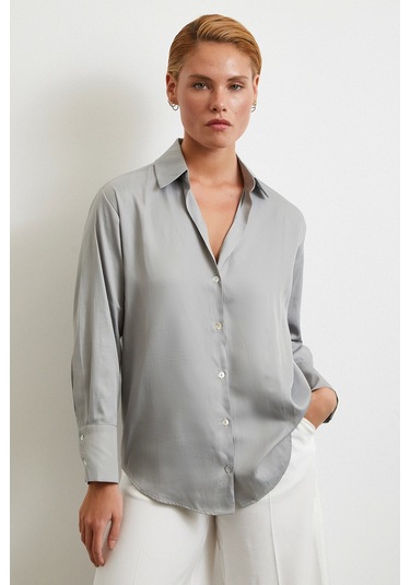 Diagonal Desen Gömlek Gri Gri