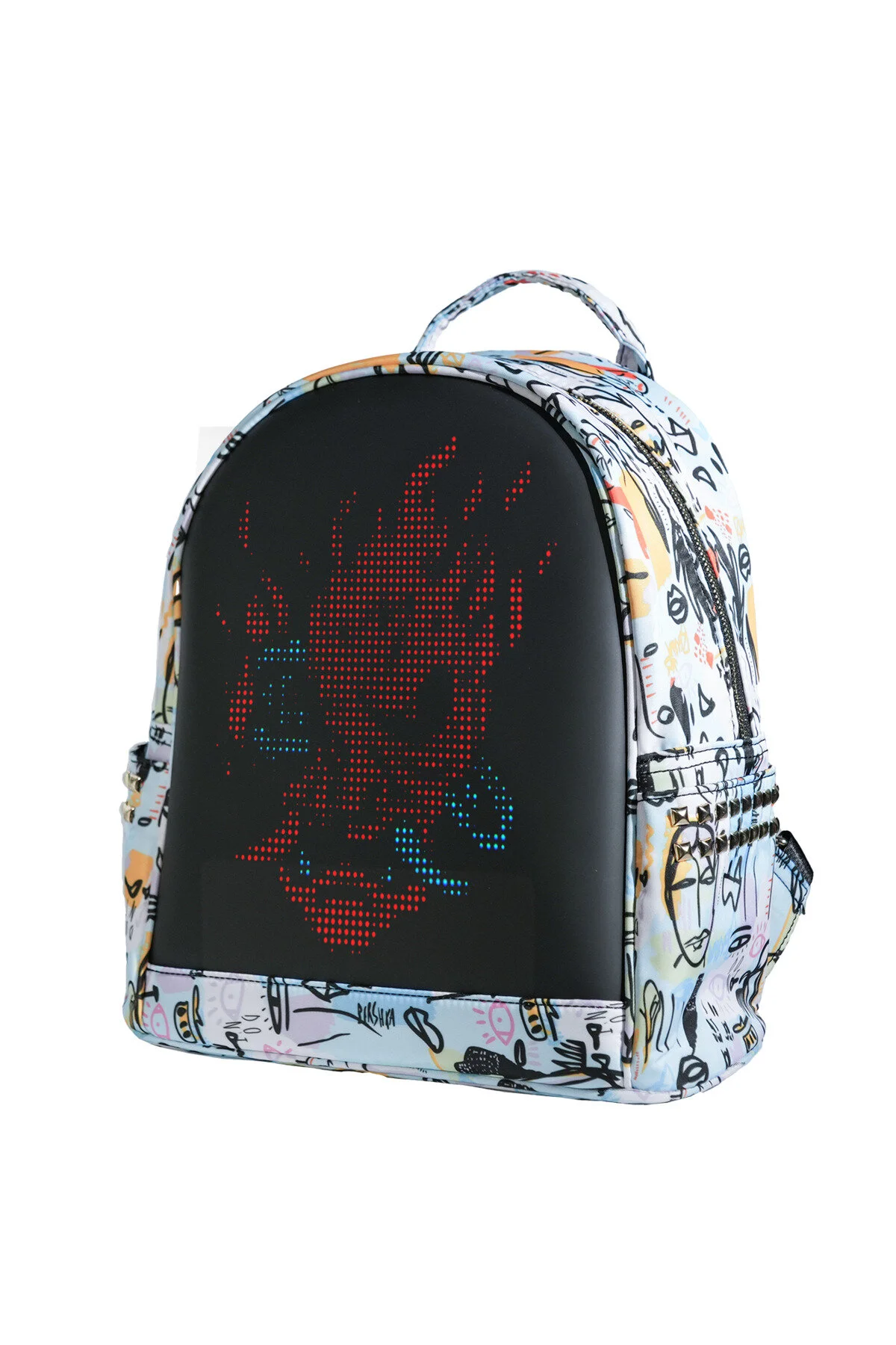 Led Ekranlı Akıllı Sırt Çantası Animasyonlu Işıklı Dijital Tasarım Çanta Beyaz