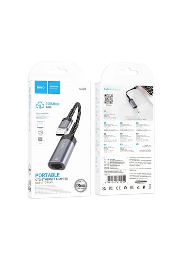 Hoco. Ua26 Tak Çalıştır Usb To Rj45 100 Mbps Ethernet Dönüştürücü - Gri