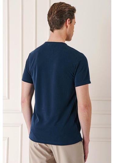 Slim Fit Bisiklet Yaka Pamuklu Lacivert Tişört Ts 880 Lacivert