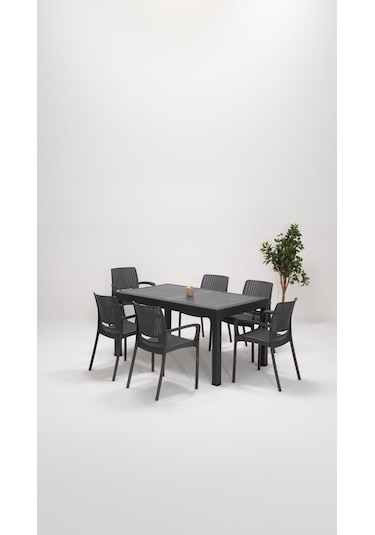 Rattan Lüx 90x150 Bahçe&Balkon&Teras Masa Seti - Antrasit