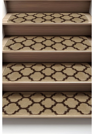 Dikdörtgen Dokuma Merdiven Halısı Kendinden Yapışkanlı Kahve Siyah