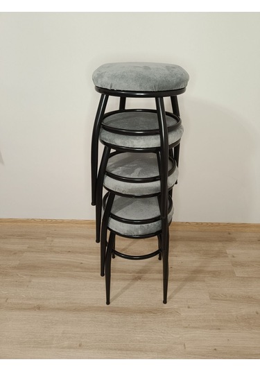 Evko Mobilya Tabure, Bar Taburesi, 2'li Tabure, Metal Ayaklı Tabure - Gri