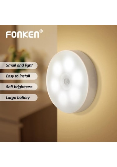 Beyaz Işık Fonken Şarj Edilebilir Led Hareket Sensörlü Gece Lambası Usb Sensörlü Led Lambası Kablosuz Enerji Gece Lambası 55788687 Beyaz Işık