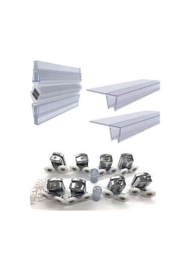 Cam Duşakabin Fitilleri Ve Duşakabin Tekerleği Seti Şeffaf - Gri