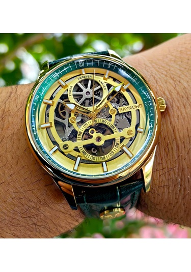 Raymond Yeşil İskelet Otomatik Erkek Kol Saati Altın