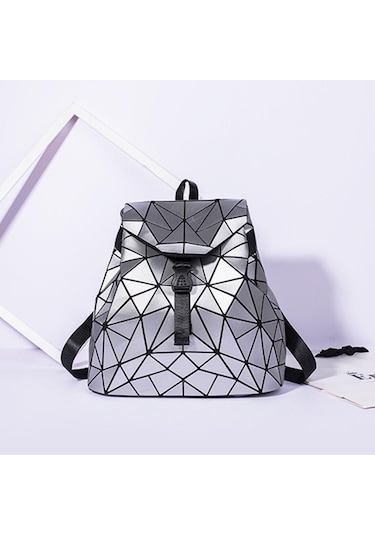 Kadın Sırt Çantası Kız Öğrenci Okul Çantası Holografik Lazer Geometri Seyahat Çantası Tasarımcı Kadın Sırt Çantası Black Siyah