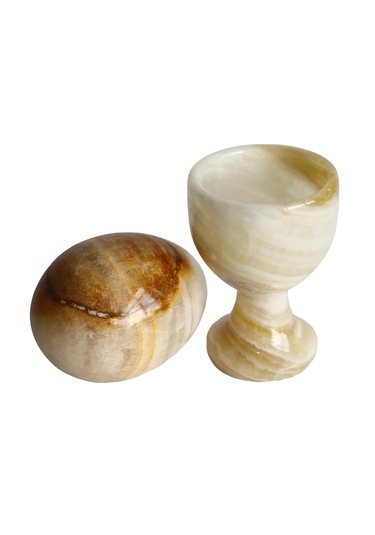 Bal Oniks Doğal Taş Yumurta Kadehi Seti El Yapımı Dekoratif 2 Li / 6 Lı Takım, Şık Ev Aksesuarı Bej