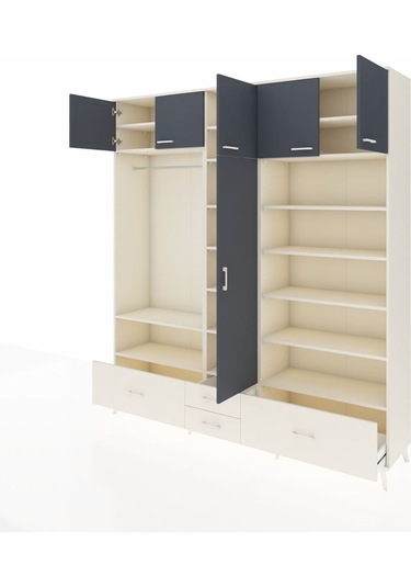 Hyperion Dolap 18 Raflı 4 Çekmeceli Tek Askılı 220x44x243 Aytaşı-antrasit/aytaşı Antrasıt/aytası