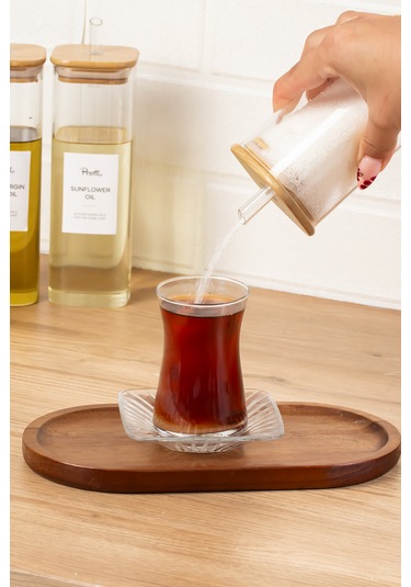 Perotti Cubes Borosilikat 4 Lü Pratik Mutfak Seti Bambu Kapak-yağlık Sosluk Sirkelik Şekerlik Şeffaf