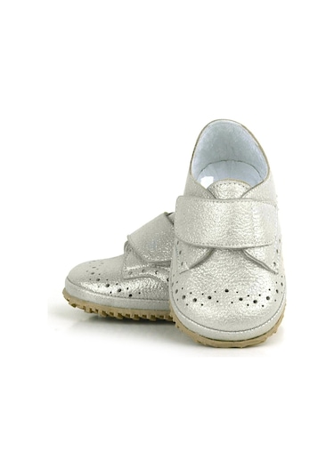 Hakiki Deri Bej Simli Cırtlı Bebek Patik Ayakkabı Bej