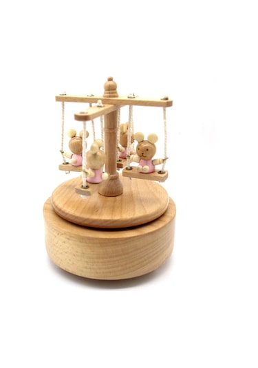 Yunboo Mutlu Ayı Dönen Müzik Kutusu - Noel Şarkılı Kayın Ağacından Yapılmış Hediyelik Ahşap Rengi