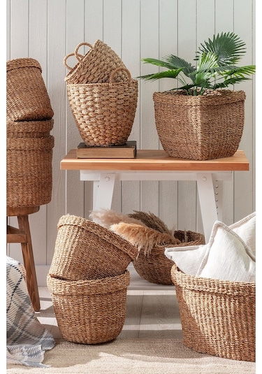 Madame Coco Benedite Büyük Hasır Sepet - Toprak - 34X42 Cm