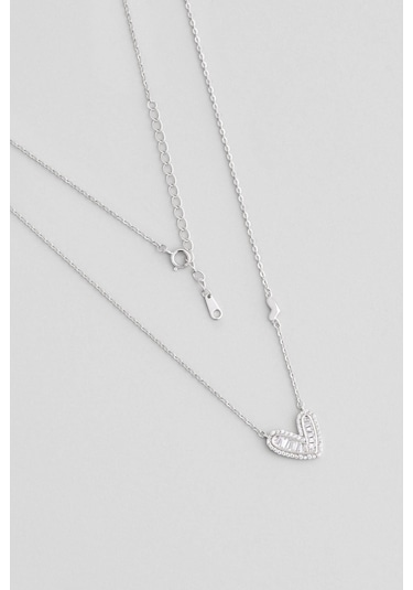 Love 18 Ayar Beyaz Altın Kaplama 45 Cm Gümüş Kalp Kolye