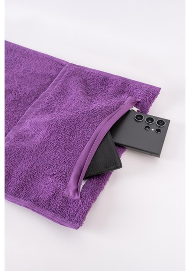 Spor Havlusu %100 Pamuklu Fermuarlı Cepli 30x100 Cm Mor