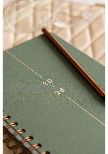 2026 A5 Spiralli Keten Haftalık Ajanda 12 Aylık - Yeşil Yeşil