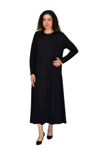 Kadın Siyah Uzun Kol Likralı Viskon Elbise Bgl-st04677 siyah
