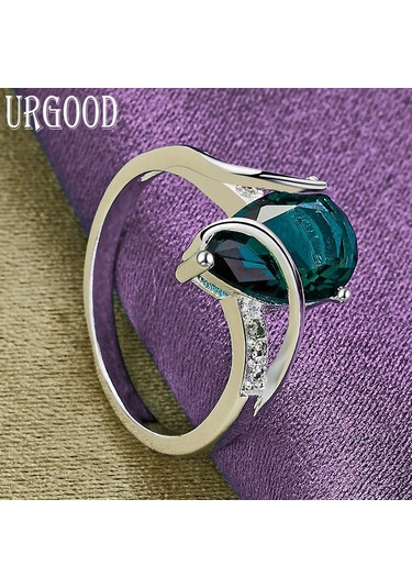 925 Ayar Gümüş Yeşil Aaa Zirkon Yüzük Parti Hediye Moda Takı